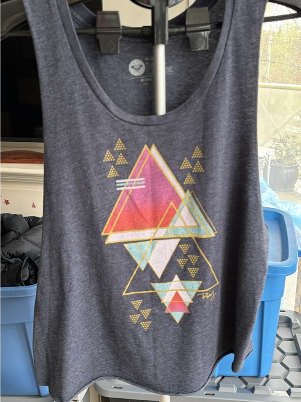 Women’s Roxy surf Graphic Tank Top - Charcoal with Multicolor Geometric Print